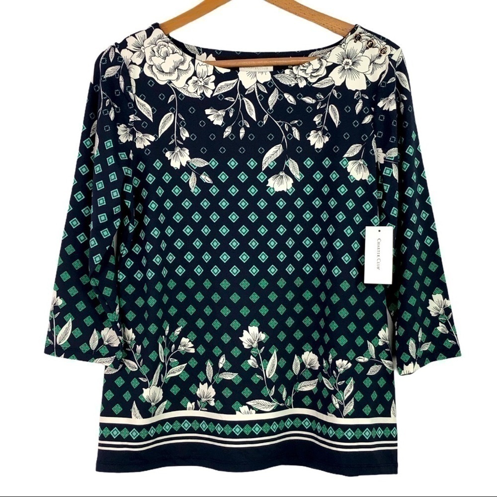 Charter Club - Intrepid Blue Floral Green Pattern